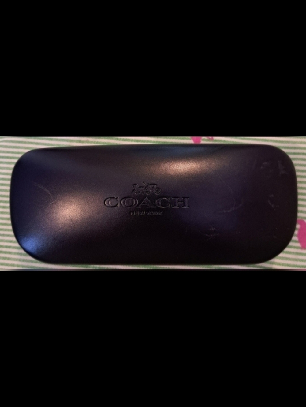 EUC Coach Black Leather Unisex Hard Shell Sunglass Eye Glasses Case w/ Cloth